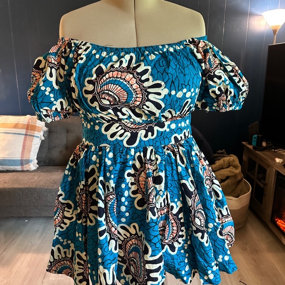 ÖFUURË African Print Off-Shoulder Mini Dress L/XL - Picture 2 of 10